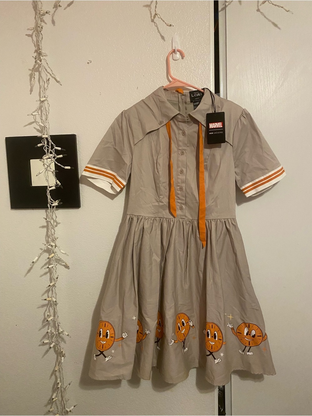 Marvel women Grey Dress with Orange Cartoon Trim